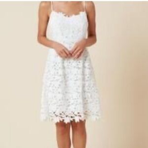Amsale Zola David’s Bridal Battenberg Lace Spagh Strap Little White Dress NWOT 6
